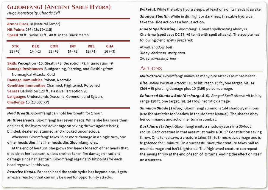 Monster - Stat Block - Gloomfang!